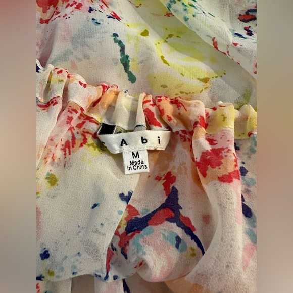 CAbi #826 Watercolor In Case Blouse Semi Sheer Shirt Floral Abstract Top Flowy - Picture 9 of 13